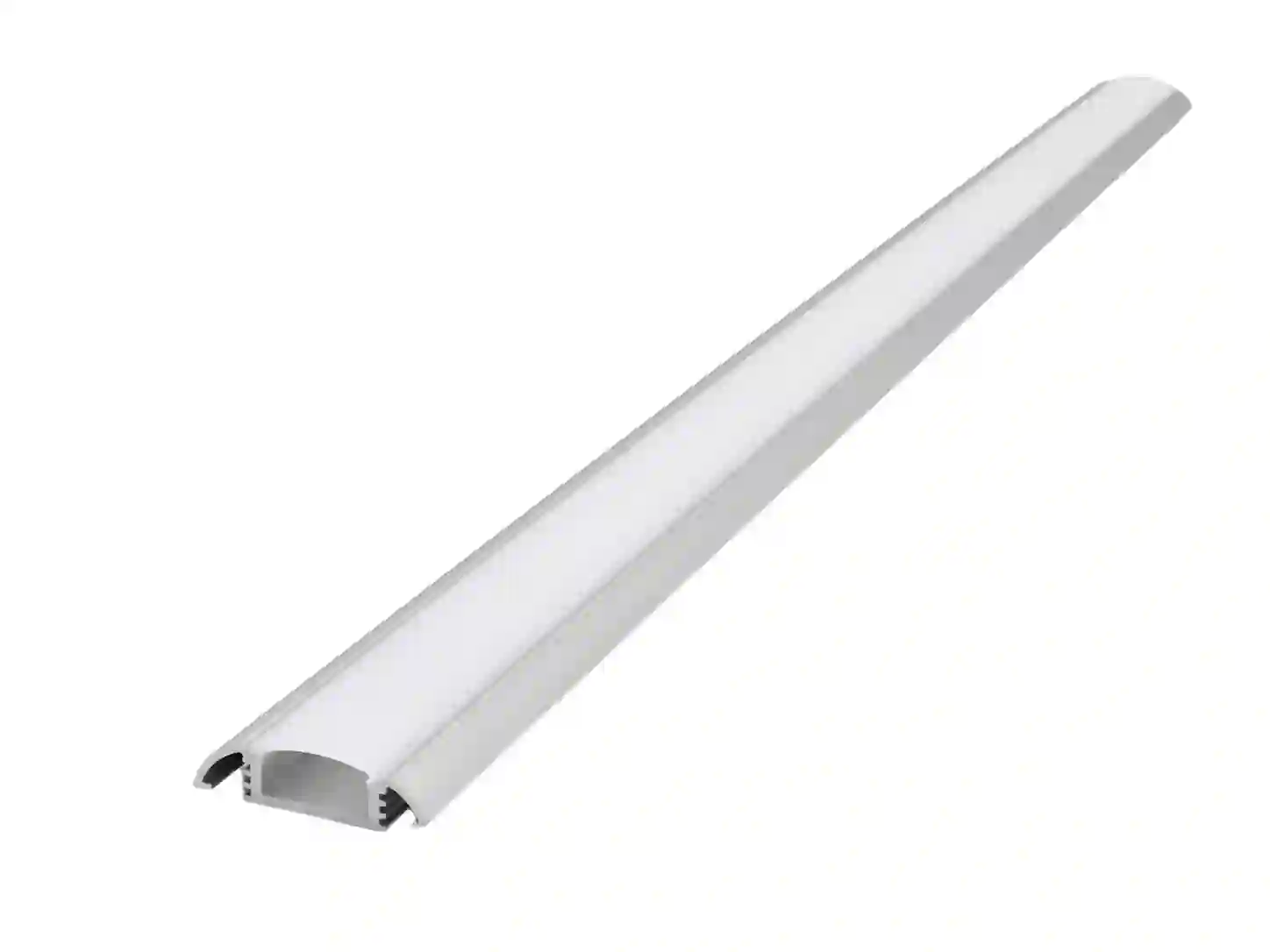 Hliníkový půlkulatý LED profil N5 stříbrný elox 35x8mm kanál 13mm nástěnná montáž pohled zboku